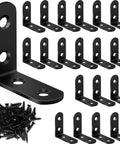 Heavy Duty L Bracket Corner Braces Kit With Matching Screws For Wood Furniture Frames, 20 black metal braces for strong support.