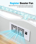 Quiet 10 Speed Register Booster Fan with Aroma Diffuser Pad Remote Control and Smart Thermostat for 4x10 Ducts on wall.