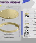Brass Flip Lid Floor Box Cover 4 Inch Diameter With 20A Tamper Weather Resistant Duplex Receptacle And Watertight Gaskets UL Listed Floor Outlet Box Cover For Commercial And Residential Use Junction Box Not Included installation dimensions illustration