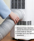 User installing Portable Air Conditioner Vent Hose 47 Inch Long 5.9 Inch Diameter Exhaust Tube For Most Portable AC Units Anti Clockwise Connection