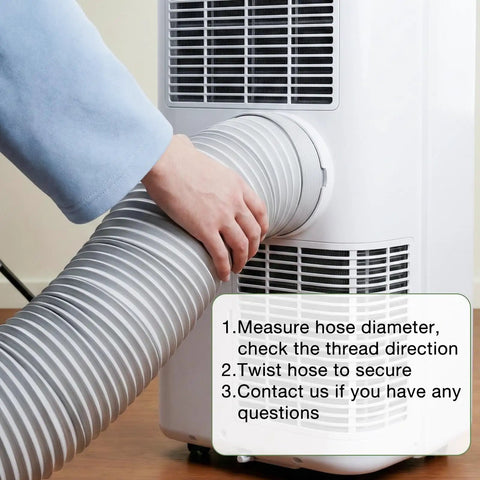 User installing Portable Air Conditioner Vent Hose 47 Inch Long 5.9 Inch Diameter Exhaust Tube For Most Portable AC Units Anti Clockwise Connection