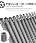 Heavy Duty Extra Long Torx Security Bit Set Built Tough To Knock Out Tight Jobs With Hella Durable S2 Steel Magnetic Quarter Inch Hex Shank 11 Piece Tamperproof Star Driver Kit For Pro Repair Work showing precision-forged bits for secure screw locking.