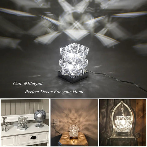 Handmade 48 Crystal Modern Silver Chrome Table Lamp For Nightstand And Bedroom Sparkling Diamond Glow Accent Light displayed