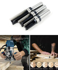 Badass Pattern Flush Trim Router Bit Set Featuring Solid Half Shank Dual Bearing Guides And Razor Sharp Micro Grain Carbide Teeth for precise template cutting.