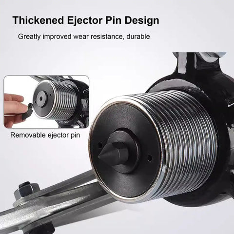 Close-up of the thickened ejector pin on Heavy Duty Hydraulic Bearing Puller With Hand Pump For Serious Wheel Bearing Removal.