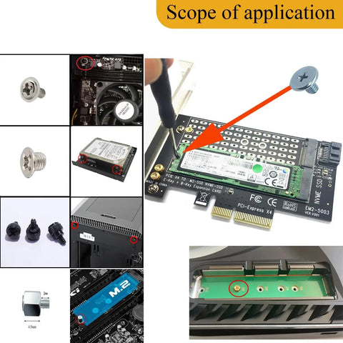 Top Pick Pc Build Screw Kit With Nvme M.2 Standoffs And Assorted Hardware For Motherboards SSD installation on PCIe expansion card.