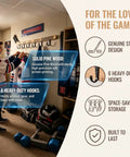 Premium Quality Top Tier Solid Wood Hockey Stick Wall Mounted Coat Rack Featuring Six Heavy Duty Hooks in a sports-themed room.