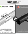 Comparison of 2.5 Inch Exhaust Clamp Beefed Up 304 Stainless Steel Heavy Duty Lap Joint Band Clamp with butt joint and U-bolt clamp