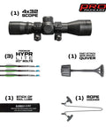 Lethal 405 FPS Crossbow With Beast Mode Pro Package featuring 4x32 scope, 3 HYPR Lite bolts, quiver, rope cocker, and rail lube.