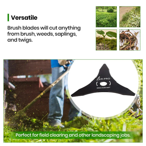 Two Pack 10 Inch 3 Tooth Carbon Steel Brush Cutter Blades With Washers For 20mm Or 25.4mm Arbor cutting brush and weeds