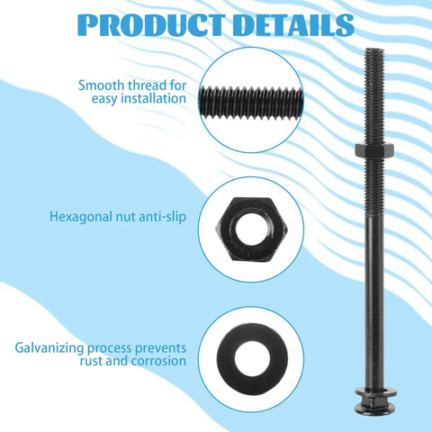 Beefy Black Carriage Bolt Kit Heavy Duty One Half Inch Diameter Eight Inch Length Includes Twelve Bolts Twelve Washers Twelve Nuts Galvanized For Fastening Accessories And Woodworking Projects with smooth thread