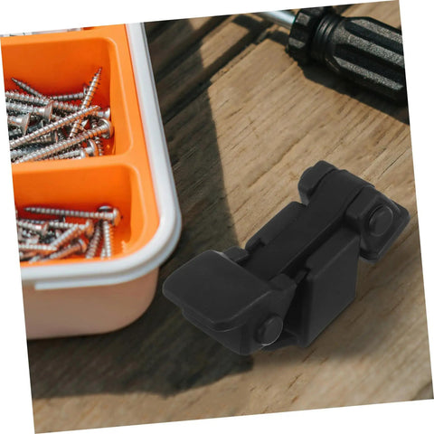Flexible Hood Latch Lock Kit With Black T-Handle Hasps and Brackets next to screws tray on wooden surface