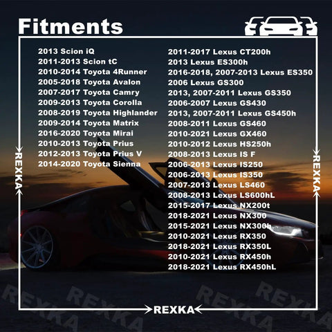 Fitments list for Toyota and Lexus vehicles compatible with 20 Pcs Engine Cover Clips Grille Push Type Retainer Fasteners