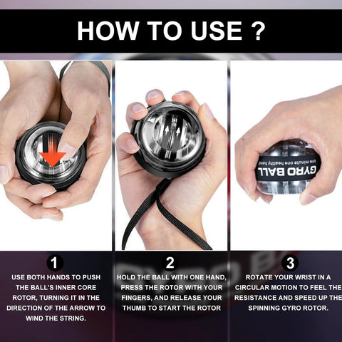 Curaball Hand Exerciser With Gyroscopic Resistance Counter And LED Display Auto Start Wrist Trainer For Arms Fingers And Forearms Torque Ball Grip Strength Tool For Home Or Gym, how to use guide