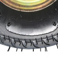 Close-up of tire on Beefy Heavy Duty Swivel Casters Kit With Double Ball Bearings For Workbenches, Carts, 10 Inch Wheels.