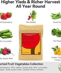 Assorted fruit vegetables collection with wild strawberry, mini radish, dwarf pea, mini cucumber, hot pepper, ruby queen beet, golden cherry tomato.