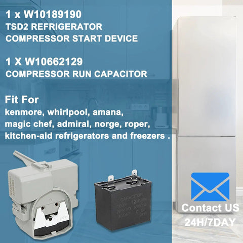 Fridge Start Relay And Capacitor Kit W10662129 For Whirlpool Kenmore Electrolux Maytag shown with product details