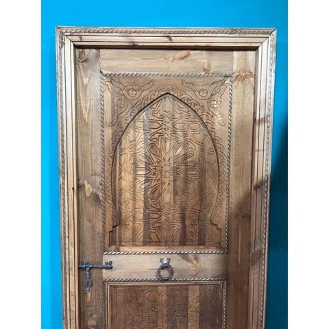 Carved Barn Door Natural Finish Made To Order Customize Your Size Choose Double Sliding Or Hinged Interior Exterior Front Door For Antique And Modern Homes No Glass Or Hardware Included with intricate wood carvings visible
