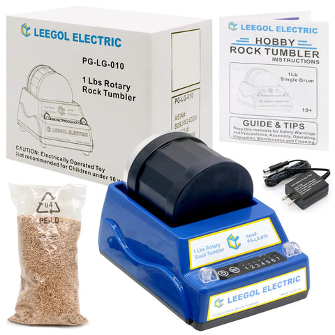 1Lb Rock Tumbler Rotary Polisher With 7 Day Timer, Quiet Leakproof Rubber Barrel, Stainless Steel Lid, 0.5Lb Media, Learning Guide