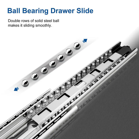 20 Inch Soft Close Heavy Duty Drawer Slides With Full Extension 3-Fold Ball Bearing Side Mount Up To 265 Pound Load close-up view