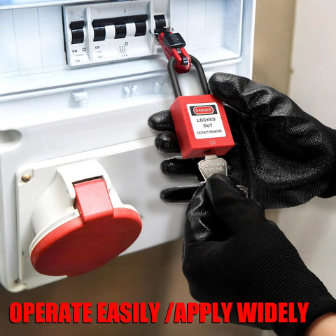 10 Pack Lockout Tagout Padlocks For Stations And Devices, Keyed Differently, Red Plastic Unibody Locks With Two Keys Per Lock