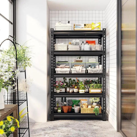 Heavy Duty Tough As Nails Garage Shelving Adjustable Metal Storage Rack Kick Ass Utility Shelf Rock Solid Multi Purpose Organizer For Kitchen Pantry Closet Rust Proof Design Black