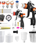 Premium Hvlp Air Spray Gun Kit Featuring Dual Precision Nozzles For Automotive Painting includes 2 guns, nozzles, and accessories.