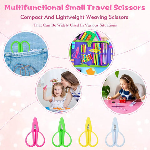 4 Pack Mini Scissors Set With Color Covers Small Sharp Scissors For Travel Crafts Sewing Embroidery DIY On The Go All Purpose Handy Pocket Size 2.56 By 1.65 Inches Includes Pink Yellow Green Gray in various scenes