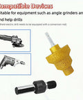 Diamond-coated step drill bit with M10 shank (20/35/50mm) for tile/concrete; gold finish, displayed with angle grinders