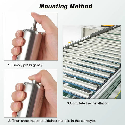 2 Pack Light Duty Roller Conveyor Built To Take A Beating With A Rust Proof Galvanized Shell That Rolls Smooth As Silk For Moving Cargo Across Rough Warehouse Floors Or Busy Dock Bays, hand demonstrating installation.