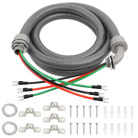 Half Inch AC Whip Assembly Kit 8 Ft Non Metallic Liquid Tight Conduit With 10/3 THHN Wire For Heater Air Conditioner Timer Mini Split