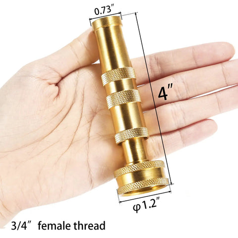 Adjustable Brass Hose Nozzle With Jet Sweep And Four Pattern Spray For Backyard Yard Work, Leak Proof Three Quarter Inch Connection