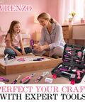 Mother and daughter using Pink 3.6V Cordless Screwdriver Set With 151 Piece Home Tool Kit Magnetic Bits LED Light USB C Fast Charging Lightweight Ergonomic Grip For Women DIY Projects