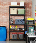 Heavy Duty 5 Tier Garage Storage Shelving Unit With Adjustable Shelves Built Tough For Workshop Basement Kitchen Pantry And Warehouse Holds Up To 386 Lb Per Shelf Total 1930 Lb Capacity, black steel frame with MDF shelves
