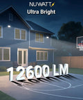 90W LED Flood Light With 3CCT 3000K 4000K 5000K Selectable illuminating a house exterior and driveway at night, 12600 lumens