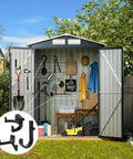 Outdoor shed with Six Pack Heavy Duty ABS Storage Shed Hooks for ladders and garden rakes, featuring J, U, V shapes for organization