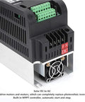 Built Tough Solar Water Pump Inverter That Runs Smooth With Zero Hassle Variable Frequency Control 5.5 Kilowatt 8Hp DC To AC Driver side view with connectors and cooling fan.