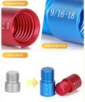 Close-up of a Detachable Thread Gauge Set With 52 Nut And Bolt Gauges, showing red and blue gauges with thread details.