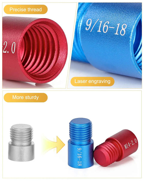 Close-up of a Detachable Thread Gauge Set With 52 Nut And Bolt Gauges, showing red and blue gauges with thread details.