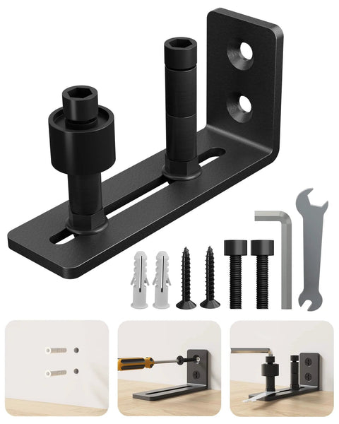 Sliding Barn Door Floor Guide With Adjustable Stay Rollers, Low Profile Flush Design, Bottom Mount, 8 Setup Options For DIYers, Black Barn Door Hardware Kit