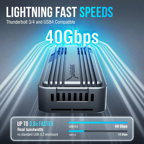 Blazing Fast USB4 To Portable External NVMe SSD Enclosure featuring sleek design, supports speeds up to 40Gbps for efficient data transfer.