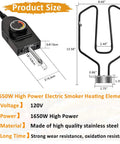 1650W Electric Smoker Heating Element Kit With Adjustable Thermostat And Probe Cord Replacement for Masterbuilt Smoke Hollow