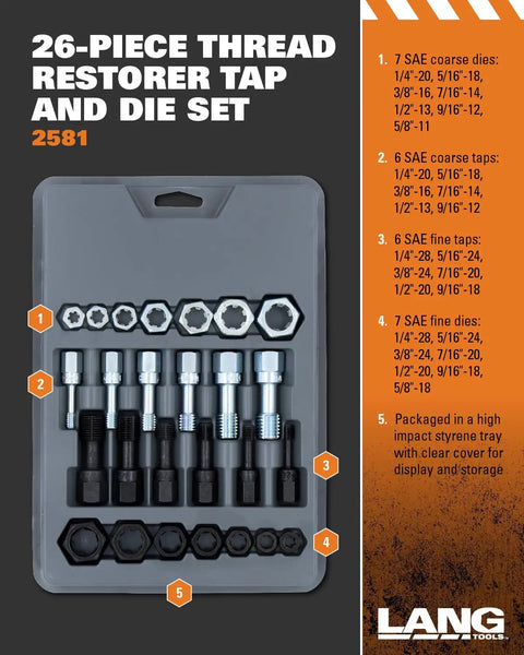 26 Piece Thread Restorer Tap And Die Set With Coarse And Fine Dies And Taps Black Finish Gearhead Friendly Auto Shop Tool