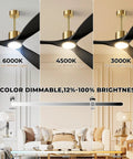Dope 52 Inch Ceiling Fan With Lights For Indoor Outdoor Patio 3 Blade Matte Black And Gold Finish showing dimmable light settings