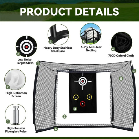 Backyard Easy Setup Golf Net with High Definition Impact Screen and Target Cloth 10x8ft portable practice net, product details
