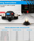 Wiring instructions for Beefy 300 Amp Marine Circuit Breaker for Boat Trolling Motor and ATV DC 12V to 48V with terminals.