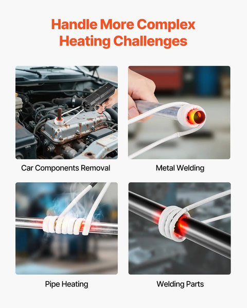 High Output 1800W Magnetic Induction Bolt Heater Kit With Four Swappable Coils For Kick Loose Rusted Nuts And Rapid Corrosive Fastener Extraction In Your Garage, showcased for car component removal and metal welding.