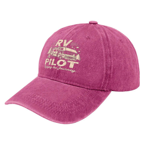 Funny RV Pilot Hat For Men Embracing The Journey Camper Road Trip Style Baseball Cap With Adjustable Fit, Rose Red