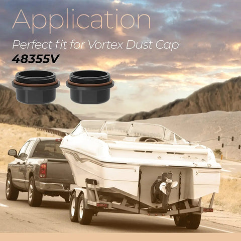 Vortex Hub Cap Replacement For Trailer And Boat Hubs Dust Cap 2 Pack With O Ring Fits 1250 To 1750 Lb shown with boat trailer