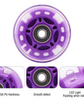Purple Flashing 70mm Inline Skate Wheels Set for Kids and Beginners, LED light-up wheel with 83A PU hardness detail.